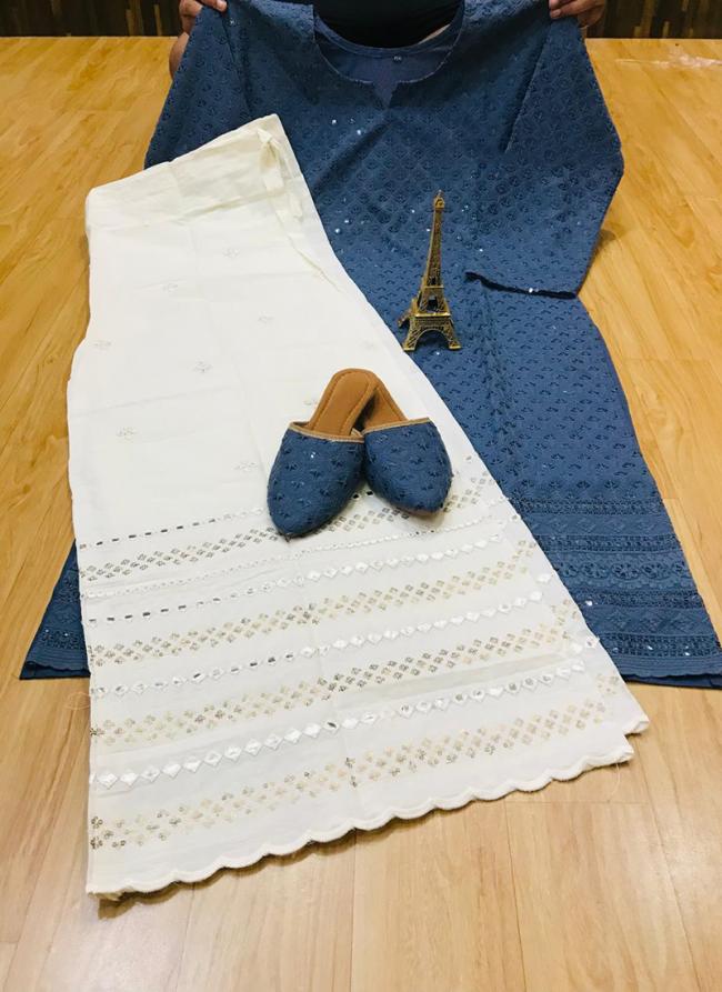 Blue Pure Cotton Traditional Wear Chiikankari Kurti With Sharara